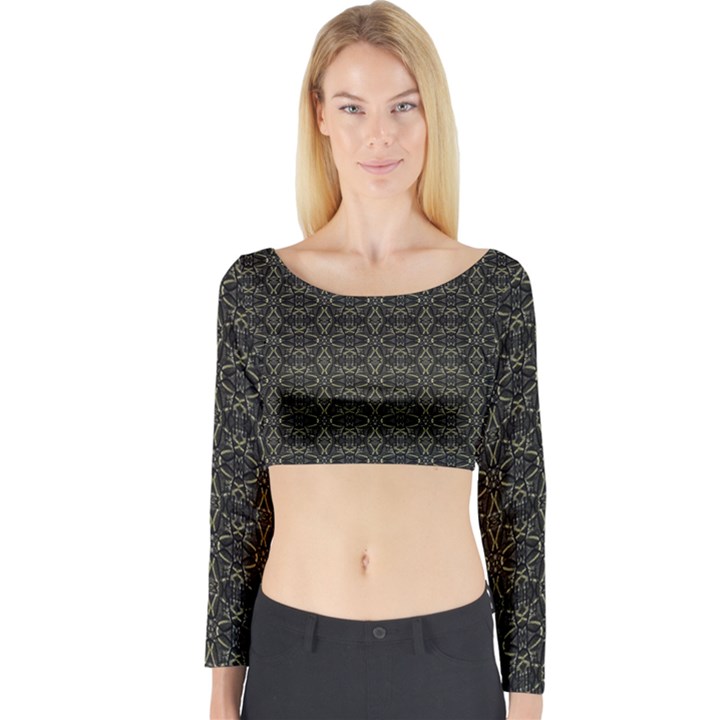 Dark Interlace Tribal  Long Sleeve Crop Top