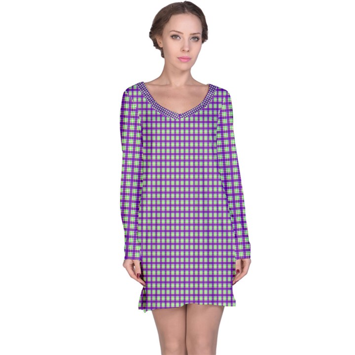 Mardi Gras Purple Plaid Long Sleeve Nightdress