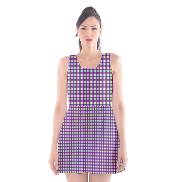 Mardi Gras Purple Plaid Scoop Neck Skater Dress