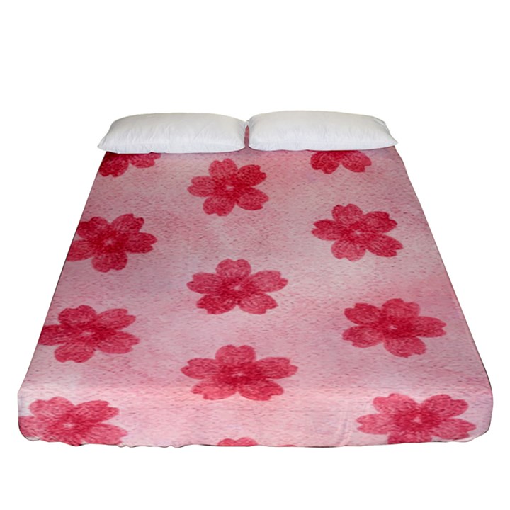 Watercolor Flower Patterns Fitted Sheet (Queen Size)