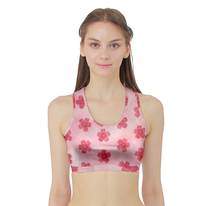 Watercolor Flower Patterns Sports Bra with Border