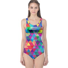 Colorful Abstract Triangle Shapes Background One Piece Swimsuit by TastefulDesigns