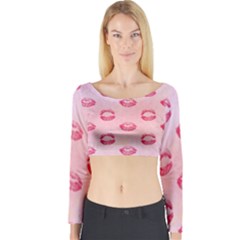 Watercolor Kisses Patterns Long Sleeve Crop Top by TastefulDesigns