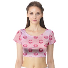 Watercolor Kisses Patterns Short Sleeve Crop Top (tight Fit) by TastefulDesigns