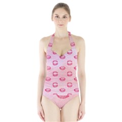 Watercolor Kisses Patterns Halter Swimsuit