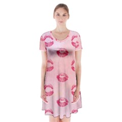 Watercolor Kisses Patterns Short Sleeve V-neck Flare Dress