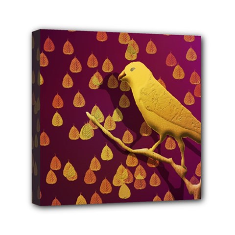 Bird Design Wall Golden Color Mini Canvas 6  X 6  by Simbadda