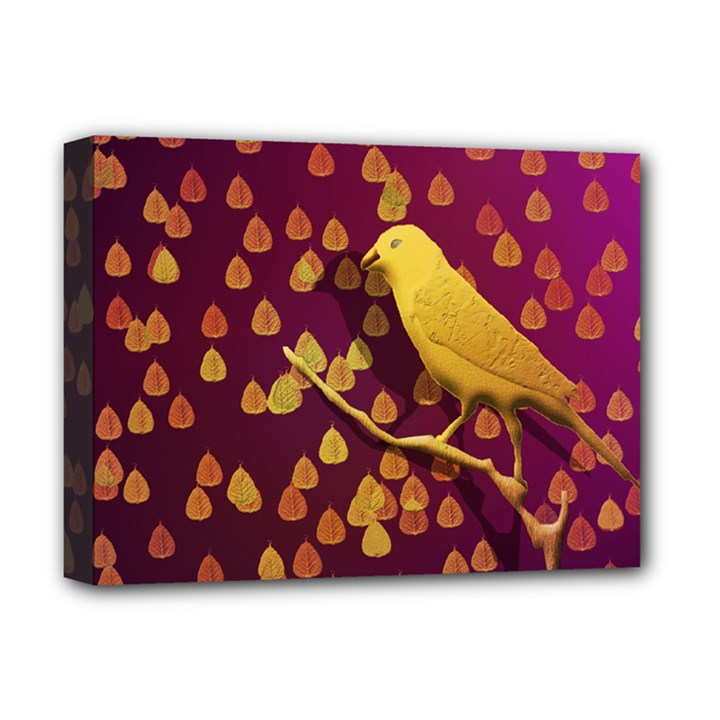 Bird Design Wall Golden Color Deluxe Canvas 16  x 12  