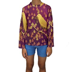 Bird Design Wall Golden Color Kids  Long Sleeve Swimwear by Simbadda