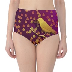 Bird Design Wall Golden Color High-waist Bikini Bottoms by Simbadda