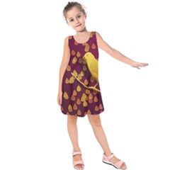 Bird Design Wall Golden Color Kids  Sleeveless Dress