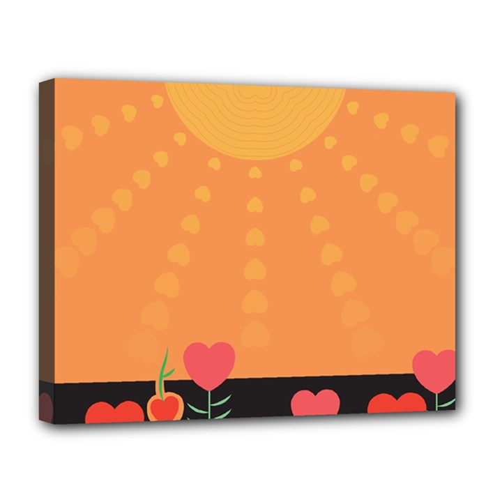 Love Heart Valentine Sun Flowers Canvas 14  x 11 