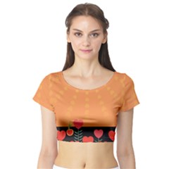 Love Heart Valentine Sun Flowers Short Sleeve Crop Top (tight Fit) by Simbadda