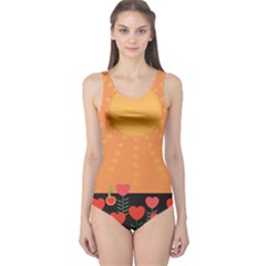 Love Heart Valentine Sun Flowers One Piece Swimsuit by Simbadda