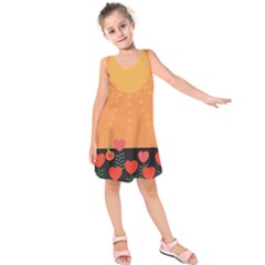 Love Heart Valentine Sun Flowers Kids  Sleeveless Dress by Simbadda