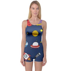 Space Background Design One Piece Boyleg Swimsuit by Simbadda