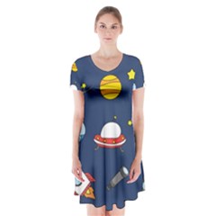 Space Background Design Short Sleeve V-neck Flare Dress