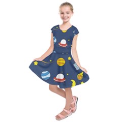 Space Background Design Kids  Short Sleeve Dress by Simbadda