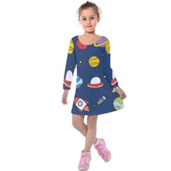 Space Background Design Kids  Long Sleeve Velvet Dress by Simbadda