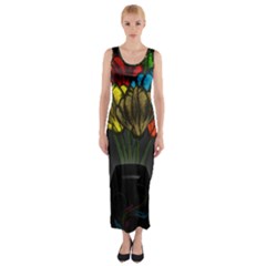 Flowers Painting Still Life Plant Fitted Maxi Dress by Simbadda