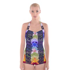 Chakra Spiritual Flower Energy Boyleg Halter Swimsuit  by Simbadda