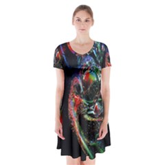 Abstraction Dive From Inside Short Sleeve V-neck Flare Dress by Simbadda