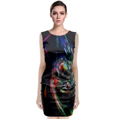 Abstraction Dive From Inside Sleeveless Velvet Midi Dress by Simbadda