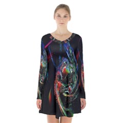 Abstraction Dive From Inside Long Sleeve Velvet V-neck Dress by Simbadda