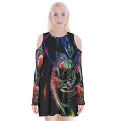 Abstraction Dive From Inside Velvet Long Sleeve Shoulder Cutout Dress by Simbadda