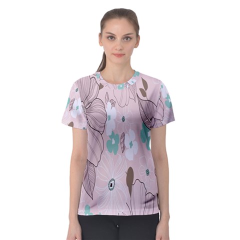 Background Texture Flowers Leaves Buds Women s Sport Mesh Tee by Simbadda