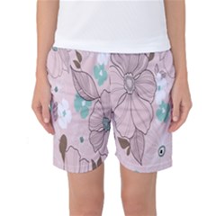 Background Texture Flowers Leaves Buds Women s Basketball Shorts by Simbadda