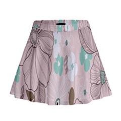 Background Texture Flowers Leaves Buds Mini Flare Skirt by Simbadda