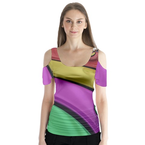 Balloons Colorful Rainbow Metal Butterfly Sleeve Cutout Tee  by Simbadda