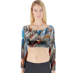 Abstraction Imagination City District Building Graffiti Long Sleeve Crop Top by Simbadda