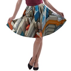 Abstraction Imagination City District Building Graffiti A-line Skater Skirt