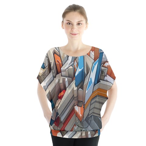 Abstraction Imagination City District Building Graffiti Blouse by Simbadda