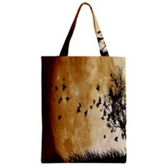 Birds Sky Planet Moon Shadow Zipper Classic Tote Bag by Simbadda