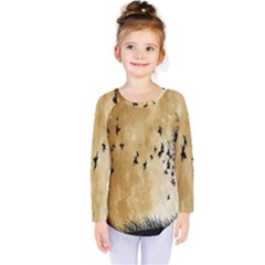 Birds Sky Planet Moon Shadow Kids  Long Sleeve Tee