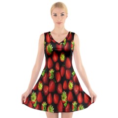 Berry Strawberry Many V-neck Sleeveless Skater Dress by Simbadda