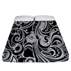 Black White Pattern Shape Patterns Fitted Sheet (queen Size)