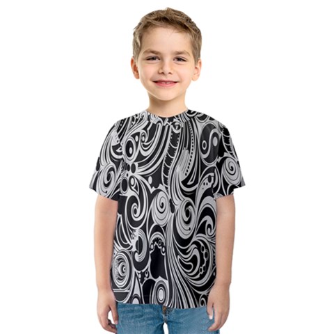 Black White Pattern Shape Patterns Kids  Sport Mesh Tee by Simbadda