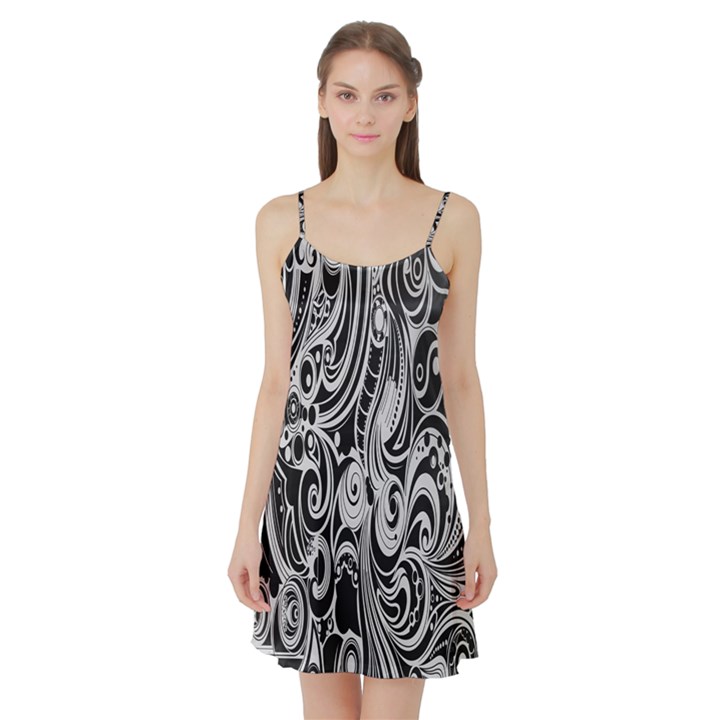 Black White Pattern Shape Patterns Satin Night Slip