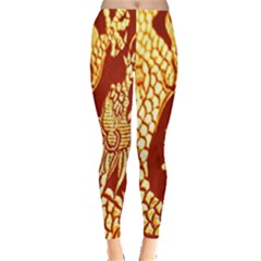 Fabric Pattern Dragon Embroidery Texture Leggings  by Simbadda