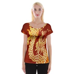 Fabric Pattern Dragon Embroidery Texture Women s Cap Sleeve Top by Simbadda