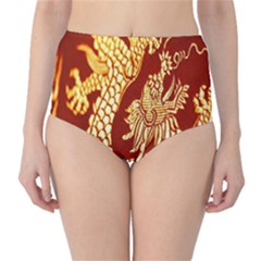 Fabric Pattern Dragon Embroidery Texture High-waist Bikini Bottoms by Simbadda