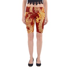 Fabric Pattern Dragon Embroidery Texture Yoga Cropped Leggings by Simbadda