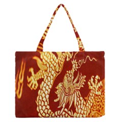 Fabric Pattern Dragon Embroidery Texture Medium Zipper Tote Bag by Simbadda