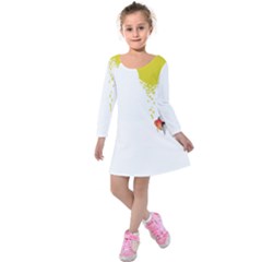 Fish Underwater Yellow White Kids  Long Sleeve Velvet Dress