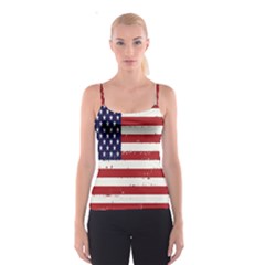 Flag United States United States Of America Stripes Red White Spaghetti Strap Top by Simbadda