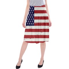 Flag United States United States Of America Stripes Red White Midi Beach Skirt by Simbadda